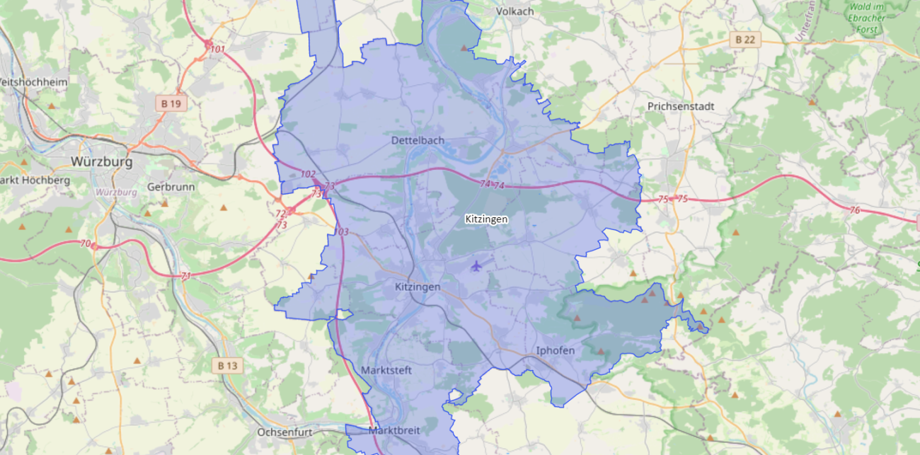 Karte des Dekanatsbezirks Dekanat Kitzingen